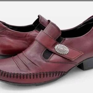 Women's Burgundy Leather Slip-On Loafers with Decorative Accent